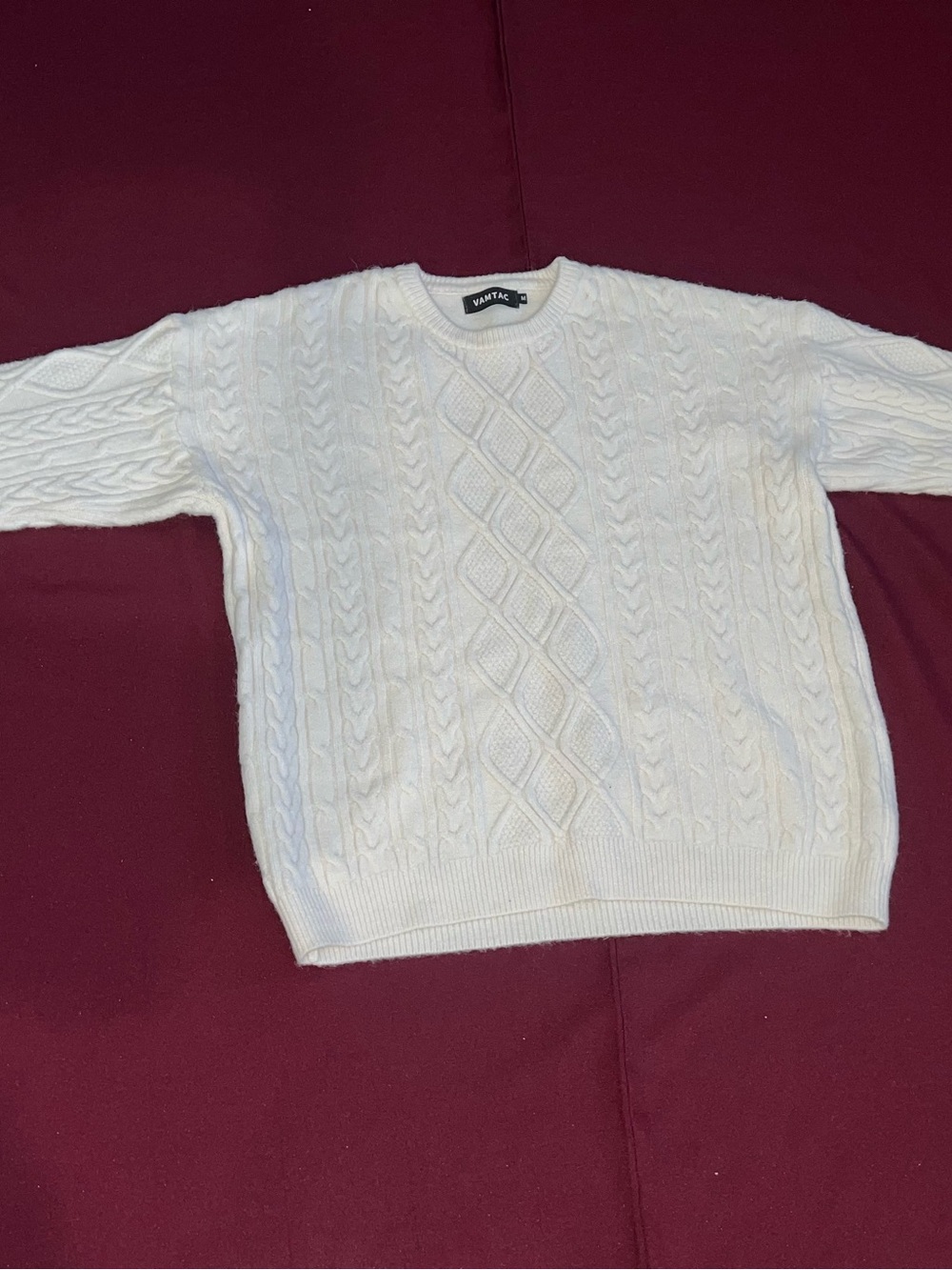 VAMTAC Vintage Cable Knit Crewneck Sweater - White Size Medium